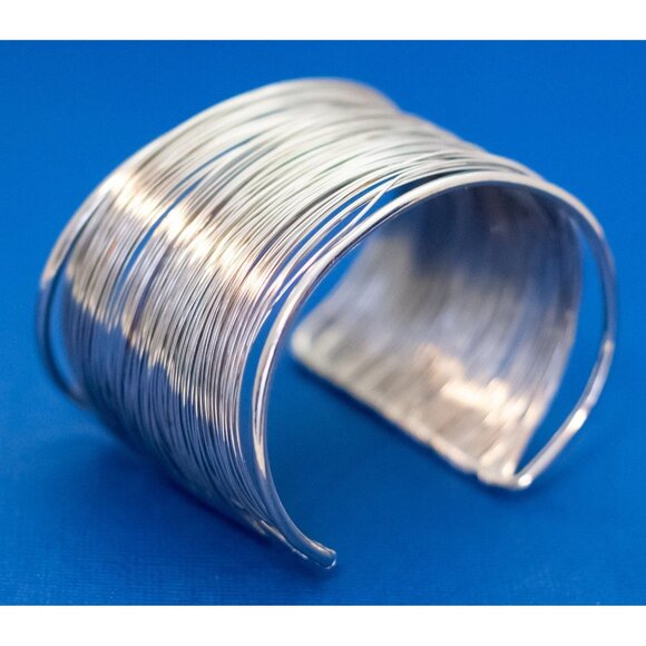 7 inch, Vintage Silver Tone Statement Curve Springs Cuff Bracelet - DX9 - Picture 2 of 3